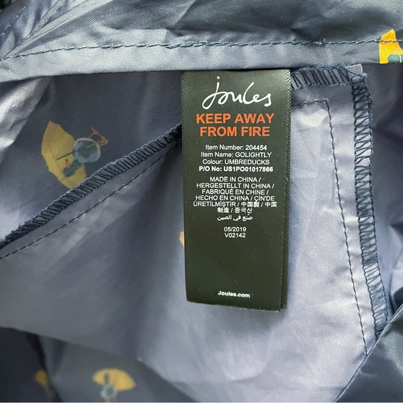 Joules Packable Raincoat Navy Blue Umbrella Ducks Hooded Jacket Women’s Size 4 - Picture 12 of 15